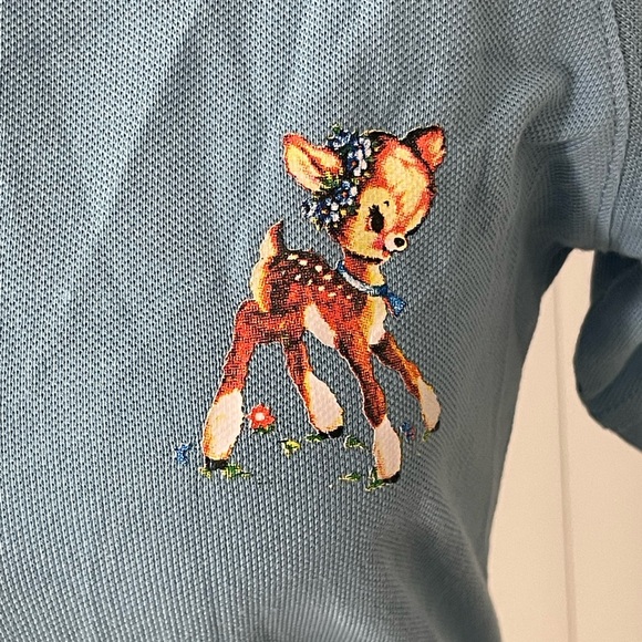 BSR SAMII RYAN Innocence Deer Fawn Print Short Sleeve Polo Mini Dress Blue Small - Picture 7 of 13